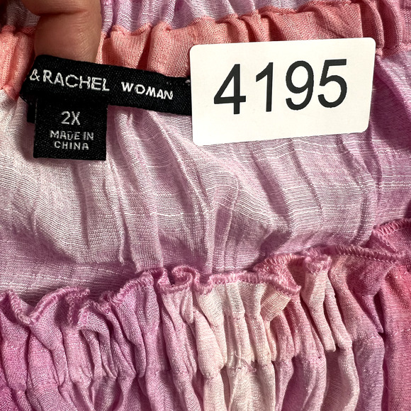 Zac & Rachel Blouse 2X Ruffle 3/4 Sleeve Boho White Orange Pink Pastel Tie Dye - Picture 7 of 10